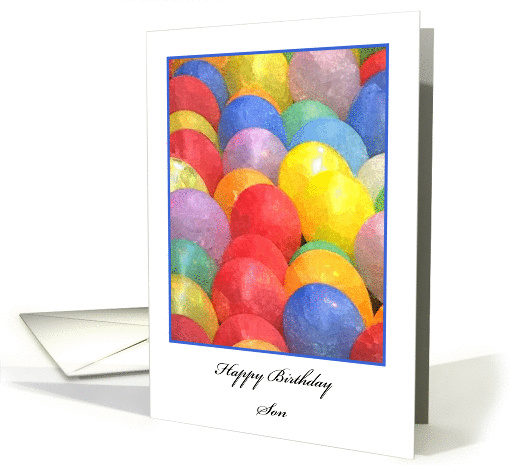 Happy Birthday Son, watercolor photo of balloons framed in... (857796)