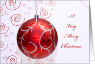 A Very Merry Christmas, red bulb with swirls card