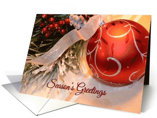 Season's Greetings, red Christmas ornament card (875507)