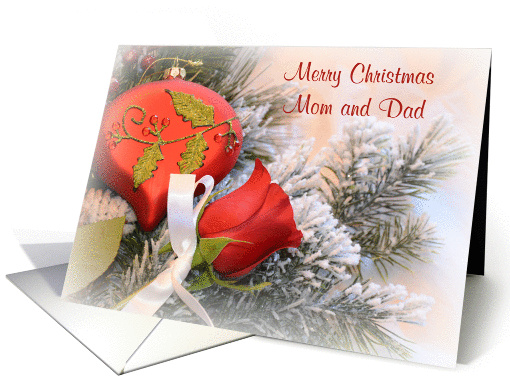 Merry Christmas Mom and Dad, rose and ornament card (876017)