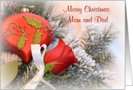 Merry Christmas Mom and Dad, rose and ornament card