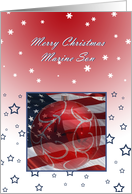 Merry Christmas Marine Son, Flag and ornament card