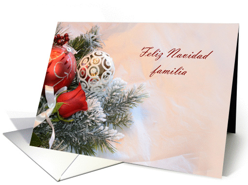 Feliz Navidad Familia, Christmas ornaments and rose card (877350)