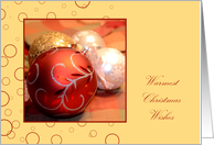 Warmest Christmas Wishes, red Christmas ornament card