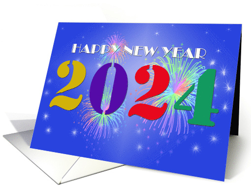 2024 Happy New Year blue background with colorful 2024 card (884075)