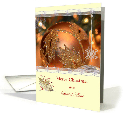 Merry Christmas Special Aunt, ornaments, lights, snowflakes card