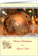 Merry Christmas Special Aunt, ornaments, lights, snowflakes card