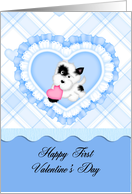 Happy First Valentine’s Day Grandson, blue heart and puppy card