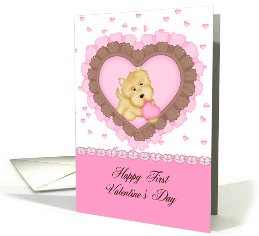 Happy 1st Valentine's Day Granddaughter, pink heart and puppy card
