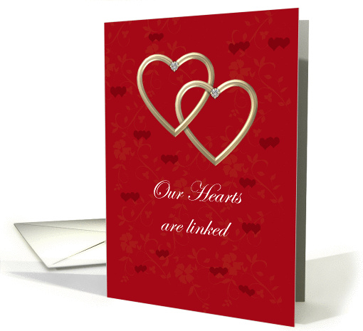 Sweetheart Valentine Hearts, gold linked with red background card
