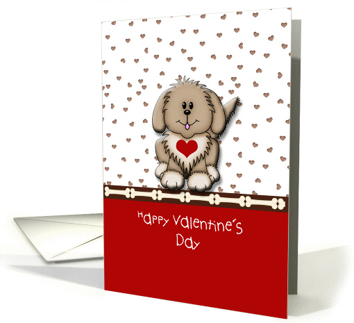 Doggy Valentine Wish, doggy, brown hearts, red background card