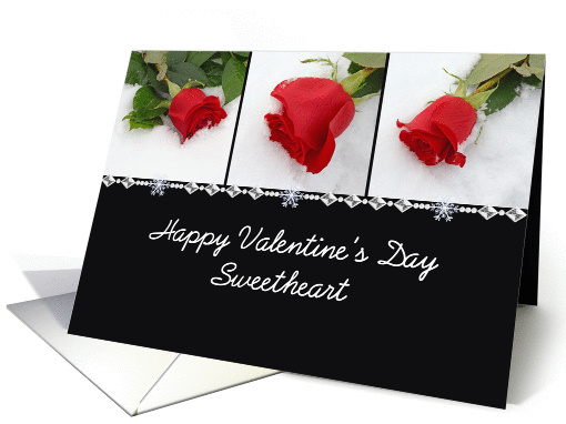 Red Roses Sweetheart Valentine, photos of red roses in the snow card