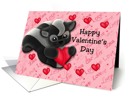Cute Skunk Valentine, Skunk holding a red heart card (891597)