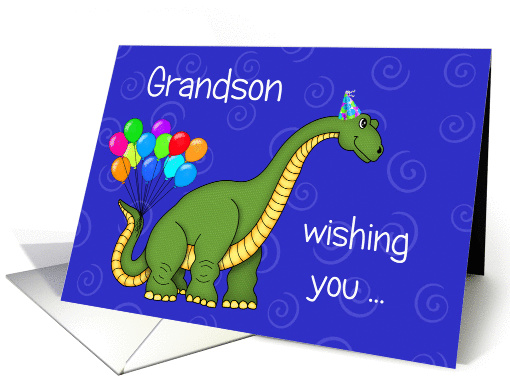 Grandson Dinosaur Birthday, Green dinosaur, balloons card (896377)