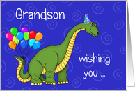 Grandson Dinosaur Birthday, Green dinosaur, balloons card