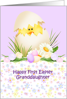Granddaughter 1st Easter, eggs, flowers, Baby chick in egg card