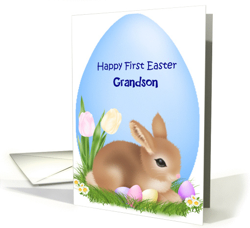 Grandson 1st Easter, eggs, flowers, bunny card (907059)