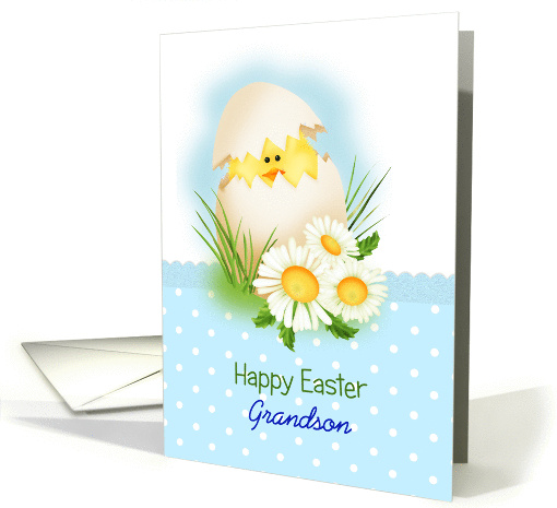 Grandson Easter, egg, flowers, baby chick card (907064)