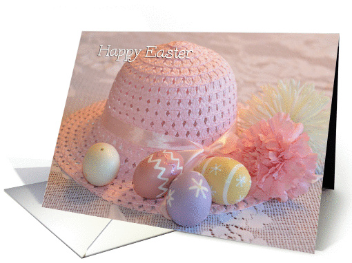 Happy Easter Hat, Easter hat, eggs, and flowers card (912866)