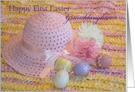 First Easter Granddaughter, Easter hat, crochet, eggs and flowers card