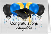 Graduation for Daughter With Graduation Hat, Balloons, and Diploma card