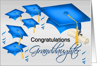 Congratulations Granddaughter, grad hats, streamers, degree card