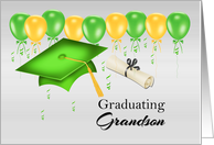 Graduating Grandson, grad hats, balloons, streamers, degree card