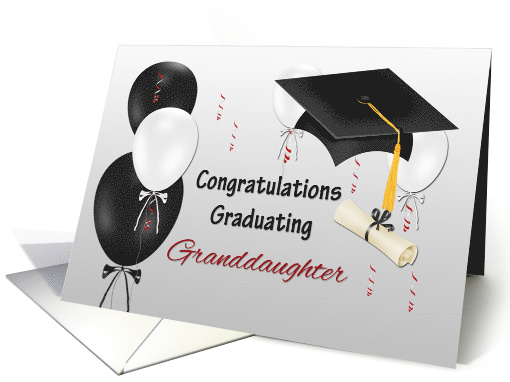 Granddaughter Congratulations for Graduation, Grad Cap, Balloons card