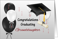 Granddaughter Congratulations for Graduation, Grad Cap, Balloons card