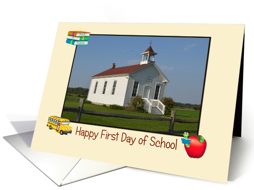 School, First Day, white school house card (955613)