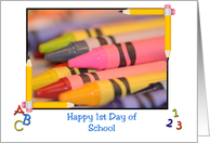 School, 1st Day, crayons, alphabet card