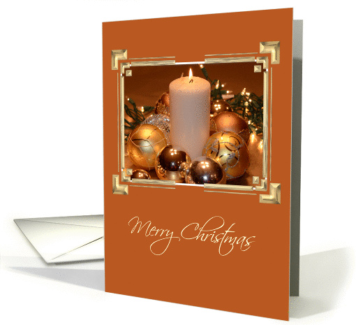 Gold Bulbs and Candle Christmas, Gold bulbs, candle, lights card