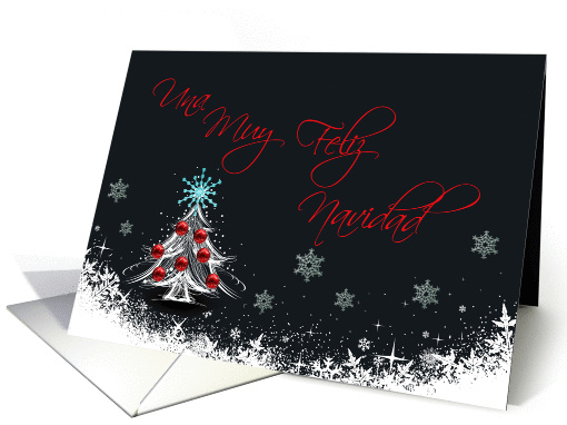 Feliz Navidad, Spanish Black and red with tree card (956645)
