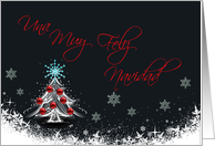 Feliz Navidad, Spanish Black and red with tree card