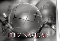 Feliz Navidad Silver Ornament, Spanish card