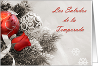 Spanish Season’s Greetings Red & BW, rose, ornaments card