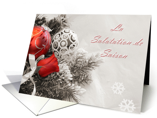 French Season's Greetings Red & BW, rose, ornaments card (957169)