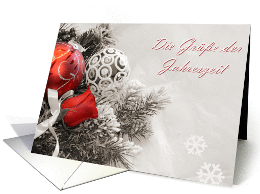 German Season's Greetings BW Red, rose, ornaments and BW card (957175)