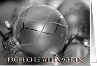 German Merry Christmas Ornaments, silver, lights card