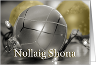 Irish Merry Christmas Ornaments, silver, lights, gold card