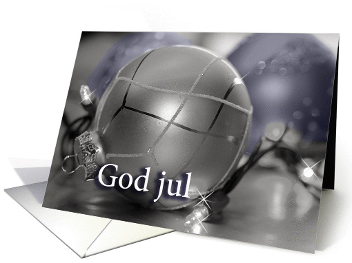 Swedish Merry Christmas Ornaments, silver, lights, blue card (957235)