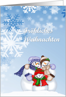 German Snow Family Merry Christmas, snowflakes, snow people card