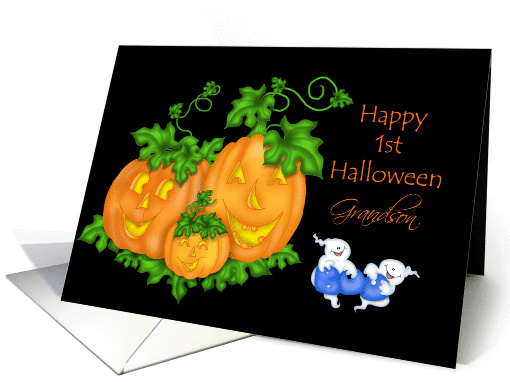 Happy 1st Halloween Grandson, pumpkins, ghosts card (960133)