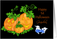 Happy 1st Halloween Grandson, pumpkins, ghosts card