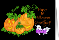 Happy 1st Halloween Granddaughter, pumpkins, ghosts card