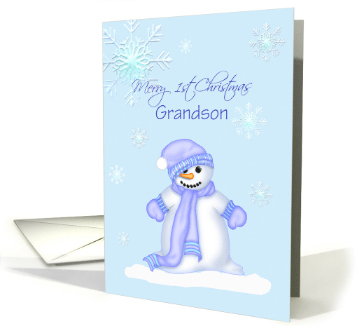 Grandson Happy 1st Christmas snowman snowflakes card (960141)