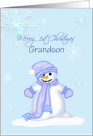 Grandson Happy 1st Christmas snowman snowflakes card