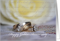 Happy Golden Anniversary, gold wedding rings, verse, rose card