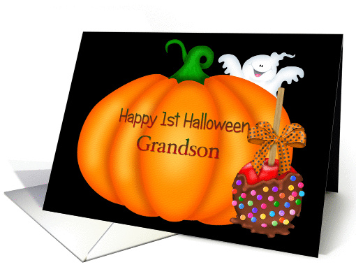 Happy 1st Halloween Grandson, pumpkin, candy card (964261)
