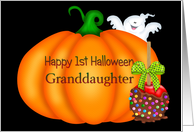 Happy 1st Halloween Granddaughter, pumpkin, candy card